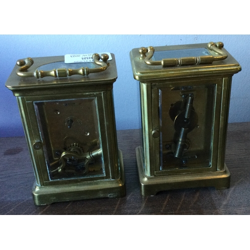 988 - Two brass carriage clocks with white enamelled dial. Est. £50 - £80.