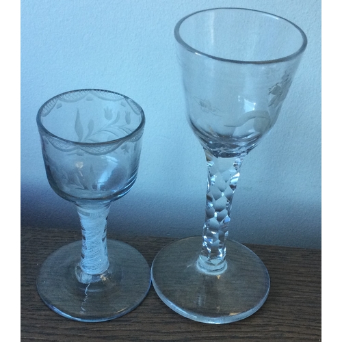 995 - Two good Georgian air-twist glasses of typical form to pedestal base. Est. £50 - £80.