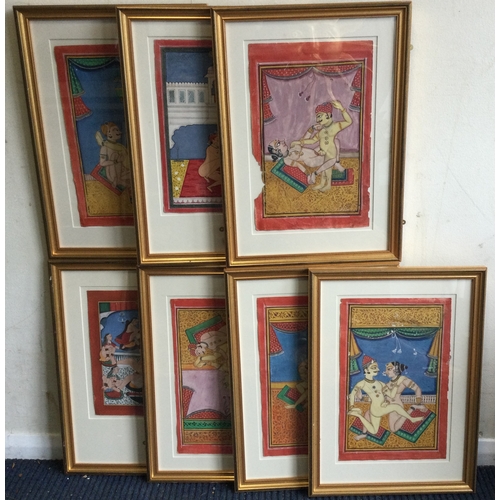 1131 - A selection of seven gilt framed and glazed watercolours depicting various erotic Kama Sutra images ... 