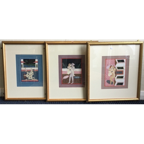 1139 - A selection of six gilt framed and glazed watercolours on paper depicting various erotic Kama Sutra ... 