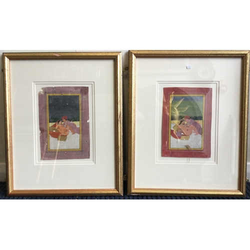 1137 - A pair of gilt framed and glazed watercolours on paper depicting various erotic Kama Sutra images of... 