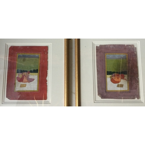 1136 - A pair of gilt framed and glazed watercolours on paper depicting various erotic Kama Sutra images of... 