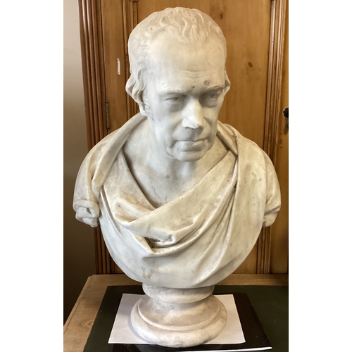 1669 - SIR FRANCIS LEGGATT CHANTREY: (British, 1781 - 1841): A large heavy white marble bust of James Watt.... 