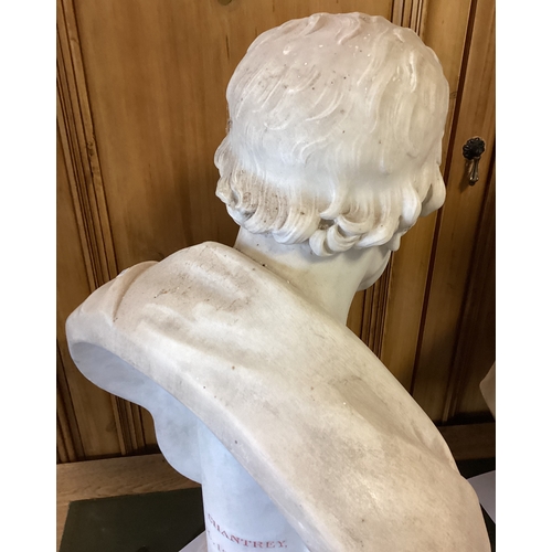 1669 - SIR FRANCIS LEGGATT CHANTREY: (British, 1781 - 1841): A large heavy white marble bust of James Watt.... 