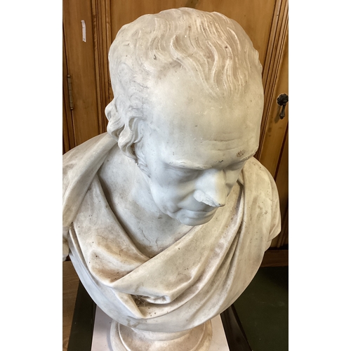 1669 - SIR FRANCIS LEGGATT CHANTREY: (British, 1781 - 1841): A large heavy white marble bust of James Watt.... 