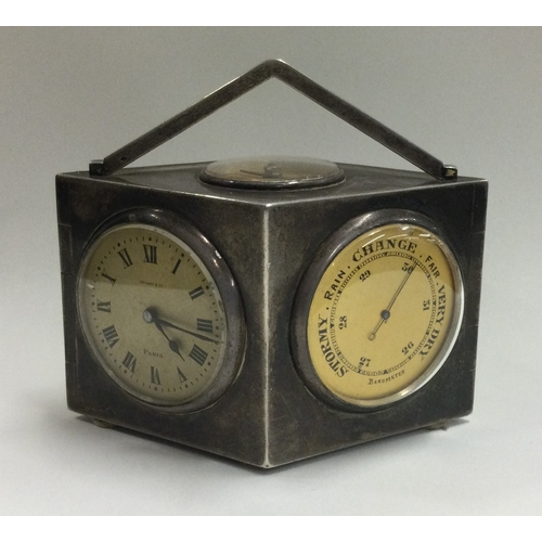 130 - TIFFANY & CO: A rare silver clock and barometer. Circa 1900. Approx. 570 grams. Est. £1000 - £1500.