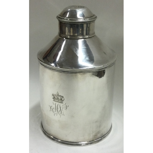 219 - EDINBURGH: A fine quality crested Scottish silver tea caddy with pull-off lid. 1780. By William Davi... 