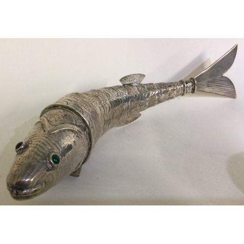 297 - A large 19th Century Continental silver articulated fish. Approx. 166 grams. Est. £300 - £500.