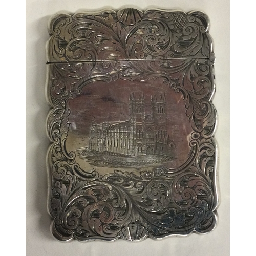 382 - A Victorian engraved silver castle top card case depicting Westminster Abbey. Birmingham 1850. By Fo... 