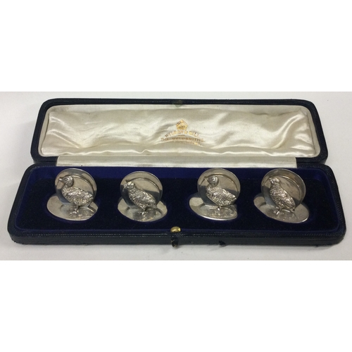 418 - A set of four menu holders in the form of chicks. London 1912. By George Brace & Co. Approx. 72 gram... 