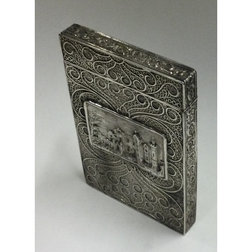 45 - A William IV silver castle top card case with filigree decoration. Birmingham 1835. By Taylor & Perr... 