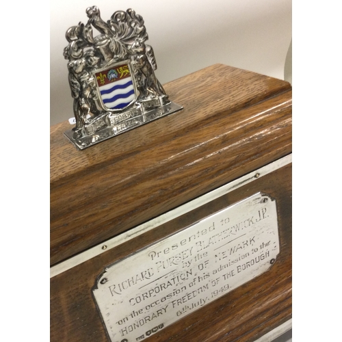 458 - A large silver and enamel wooden casket. Sheffield 1948. By Walker & Hall. Est. £400 - £600.