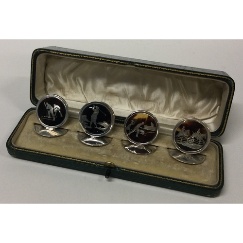 499 - A set of four silver inlaid tortoiseshell menu holders. Birmingham 1912. By Beresford. Approx. 53 gr... 