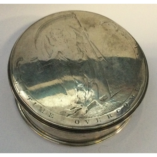 386 - OF ECCLESIASTICAL INTEREST: An early 18th Century silver snuff box with pull-off cover engraved with... 