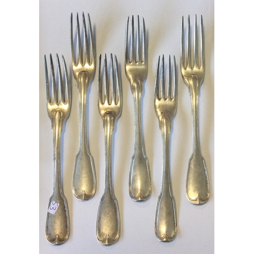 53 - An 18th Century French silver set of crested forks. Approx. 534 grams. Est. £350 - £400.