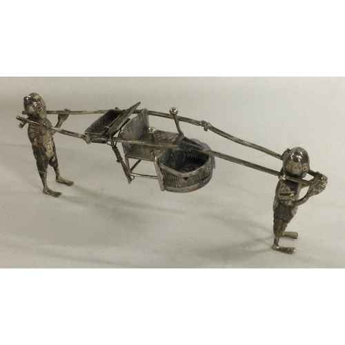 14 - WANG HING: A 19th Century Chinese export silver miniature chariot. Marked to base. Approx. 19 grams.... 