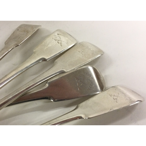 214 - ABERDEEN: A set of six Scottish silver crested basting spoons. Approx. 435 grams. Est. £300 - £400.