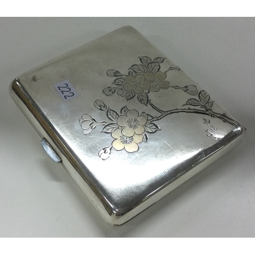 222 - A Japanese silver and Niello cigarette case engraved with leaves and flowers. Marked 'Sterling 950' ... 