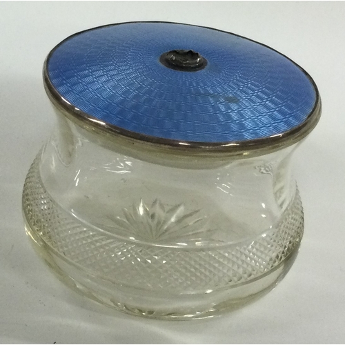 271 - A silver and blue enamelled honey jar. Birmingham 1927. Est. £40 - £60.