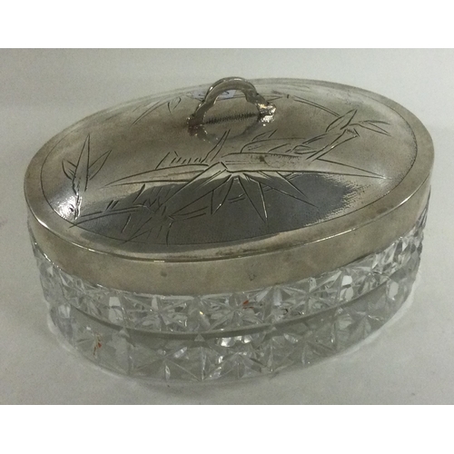 310 - A large heavy Chinese export silver mounted glass honey jar. Circa 1920. Est. £100 - £150.