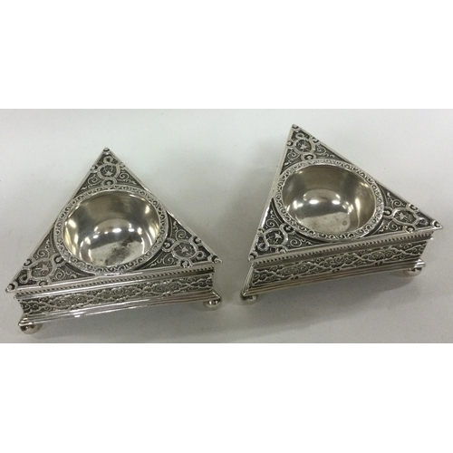 312 - A fine pair of triangular Victorian silver salts. London 1850. By George Fox. Approx. 116 grams. Est... 