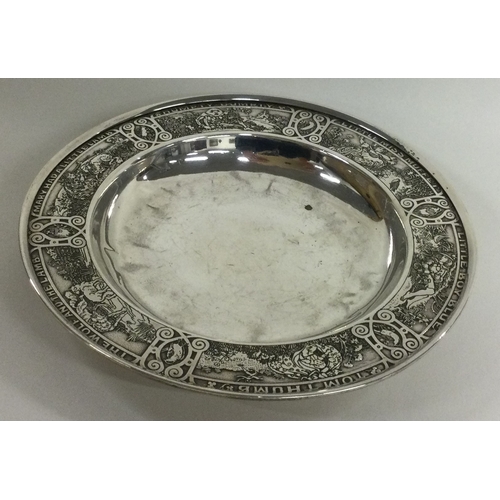 323 - A novelty American silver nursery rhyme dish decorated with 'Little Miss Muffet and Little Boy Blue'... 