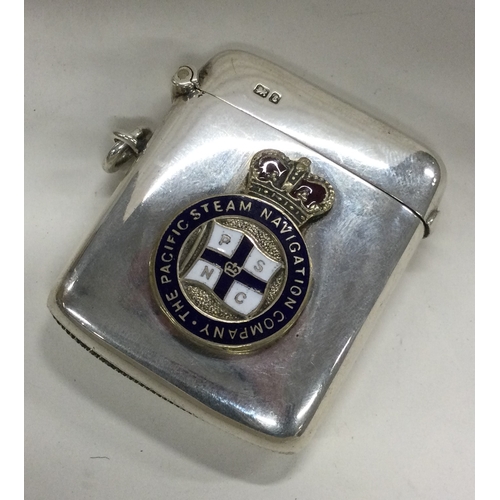 356 - CHESTER: A silver vesta case with enamelled Pacific Steam Navigation crest. Approx. 41 grams. Est. £... 