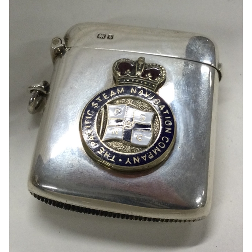 356 - CHESTER: A silver vesta case with enamelled Pacific Steam Navigation crest. Approx. 41 grams. Est. £... 