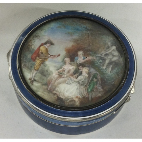 418 - A large late 19th/early 20th Century French silver and enamelled snuff box with plaque to front. App... 