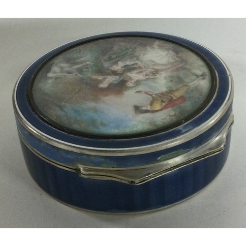 418 - A large late 19th/early 20th Century French silver and enamelled snuff box with plaque to front. App... 