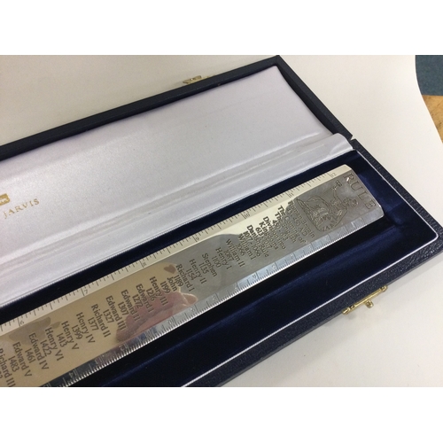 61 - A cased Britannia Standard silver ruler depicting 'Rulers of Britain'. London 2001. By Richard Jarvi... 