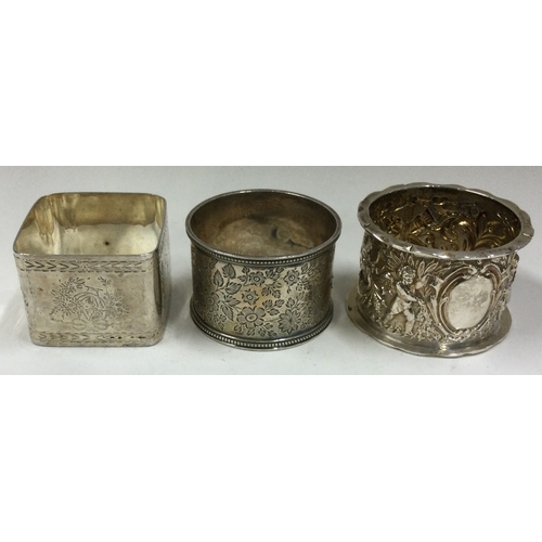 68 - Three good silver napkin rings. Sheffield 1881 & 1901 and Birmingham 1902. Approx. 94 grams. Est. £8... 