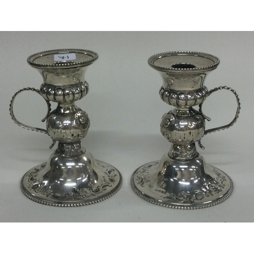 71 - A novelty pair of Victorian silver chambersticks. London 1859. By Robert Hennell. Approx. 147 grams.... 