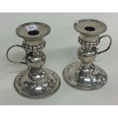 71 - A novelty pair of Victorian silver chambersticks. London 1859. By Robert Hennell. Approx. 147 grams.... 