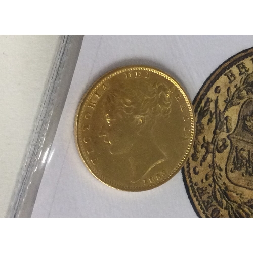 842 - A 'Bun Shield' back 22 carat gold sovereign 1853. Approx. 7.98 grams. Est. £460 - £480.