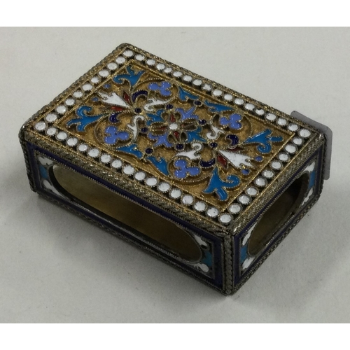102 - A heavy Russian silver and enamelled match holder. Approx. 20 grams. Est. £150 - £200.
