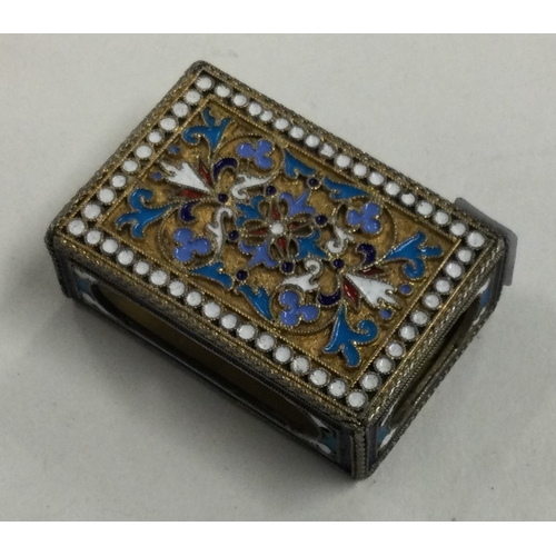 102 - A heavy Russian silver and enamelled match holder. Approx. 20 grams. Est. £150 - £200.