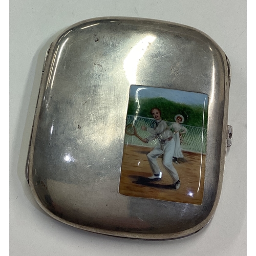 65 - OF TENNIS INTEREST: A silver and enamelled cigarette case bearing import marks. Approx. 114 grams. E... 