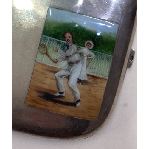 65 - OF TENNIS INTEREST: A silver and enamelled cigarette case bearing import marks. Approx. 114 grams. E... 