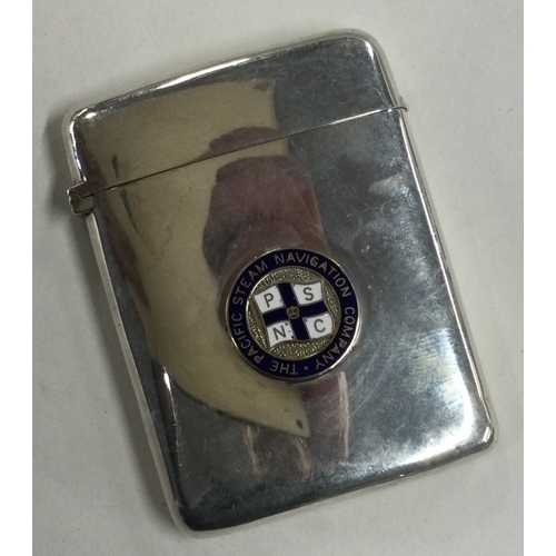 73 - A Victorian silver card case bearing an enamelled Pacific Steam Navigation Company crest to centre. ... 