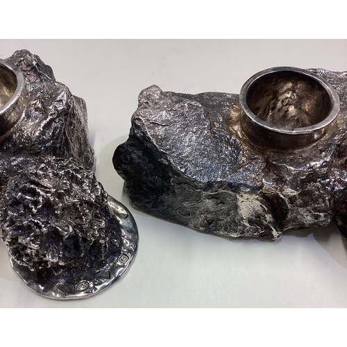 95 - PATRICK MAVROS: A rare pair of cast silver candlesticks. Circa 2000. Approx. 601 grams. Est. £800 - ... 