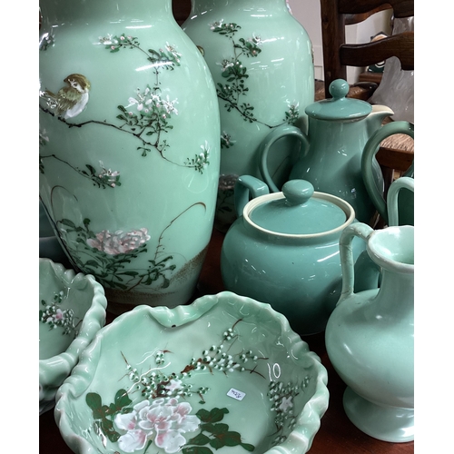 104 - A collection of 20th Century Chinese and other celadon china. Est. £20 - £30.