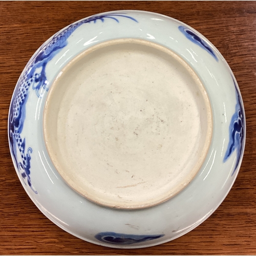 223 - A large Chinese blue and white bowl with dragon decoration. Est. £30 - £50.