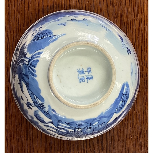 224 - A Nanking blue and white dish of typical form. Signed to base. Est. £30 - £50.