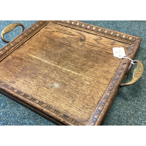 327 - A WW1 oak mounted tray. Est. £20 - £30.