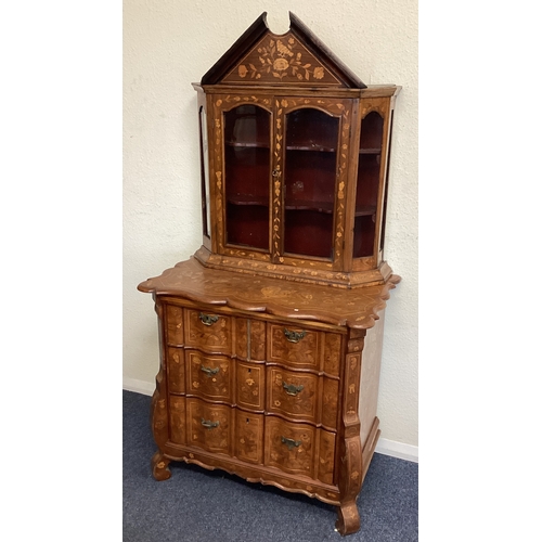 438 - A Dutch Marquetry chest of drawers and cabinet. Est. £200 - £300.