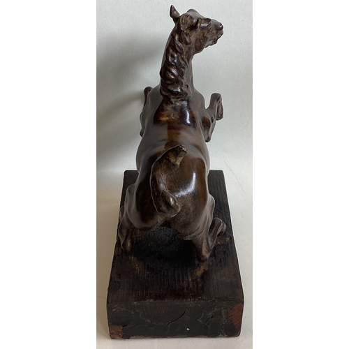 429 - A bronze figure of a rearing horse mounted on wood plinth. Approx. 24 cms high. (Base approx. 27.5 c... 