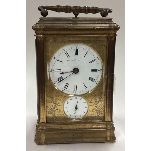 176 - A good French striking carriage clock with white enamelled dial. Est. £150 - £200.