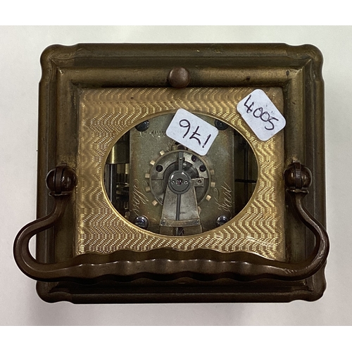 176 - A good French striking carriage clock with white enamelled dial. Est. £150 - £200.