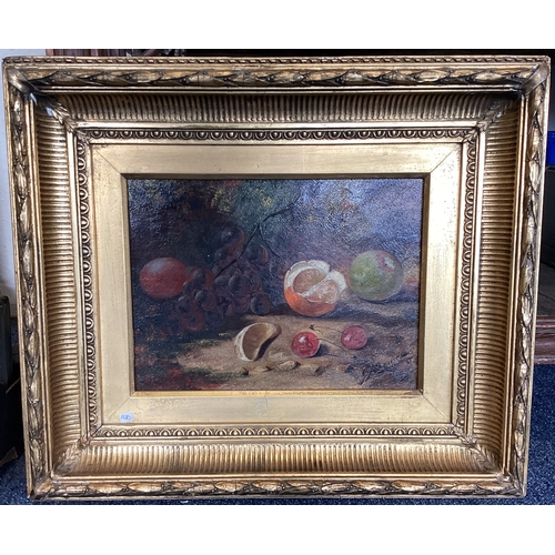 404 - GERTRUDE JAMESON BARNES: (American, 1865 - 1939): A gilt framed oil on board depicting still life wi... 